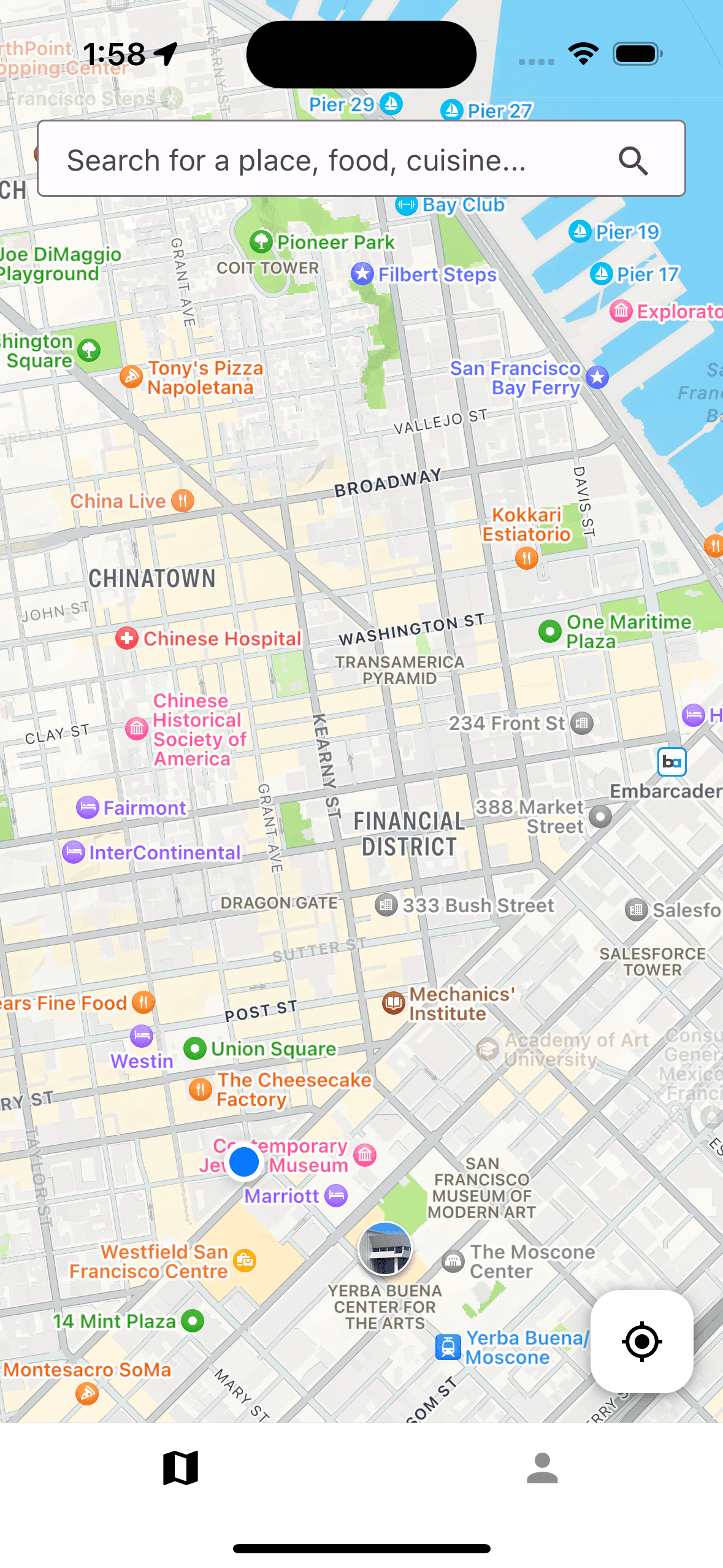 Nearby venues screen