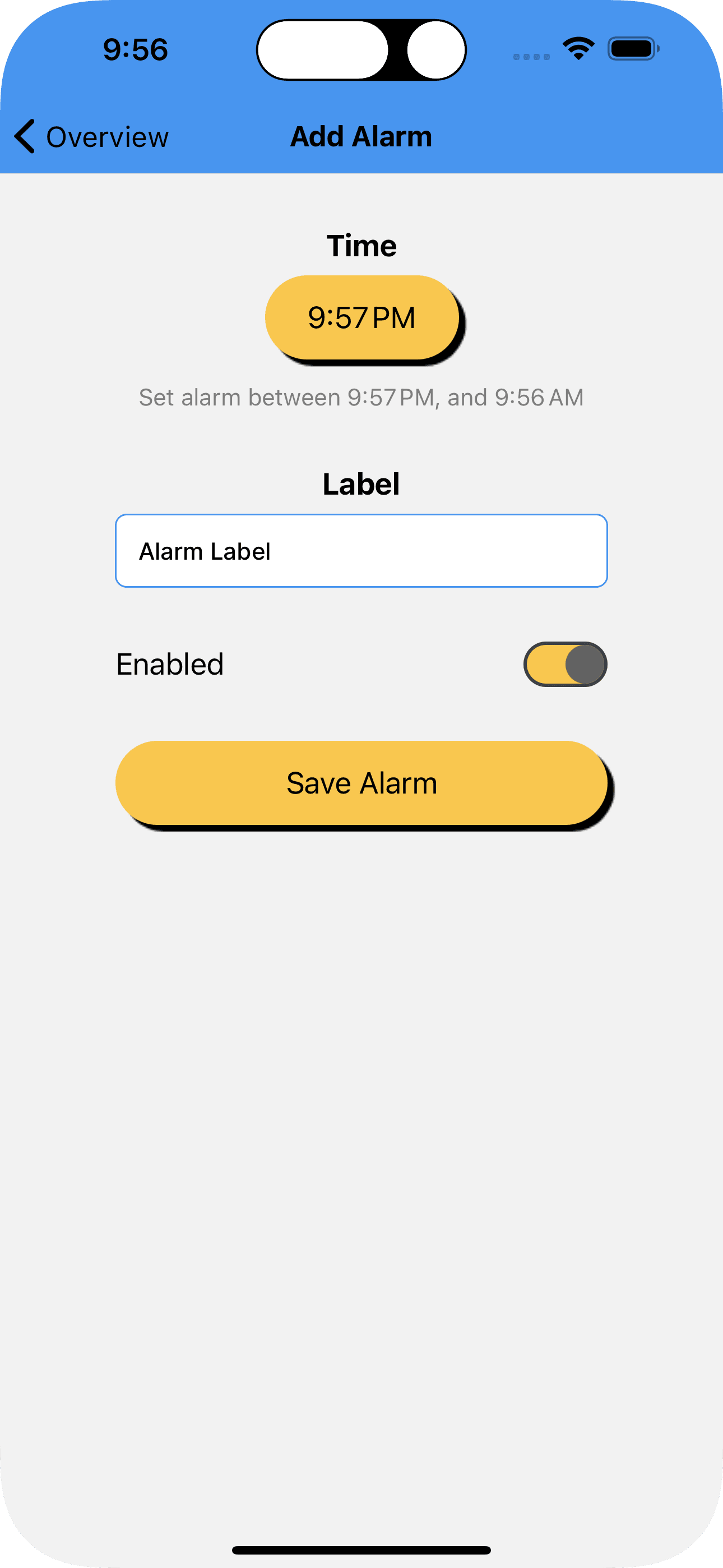 Add alarm screen